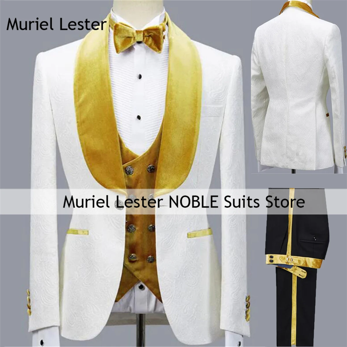 

Customized Man Wedding Suits Jacquard Prom Blazers Customized 3 Pieces Set Man Banquet Party Tuxedos Groom Marriage Dresses 2025