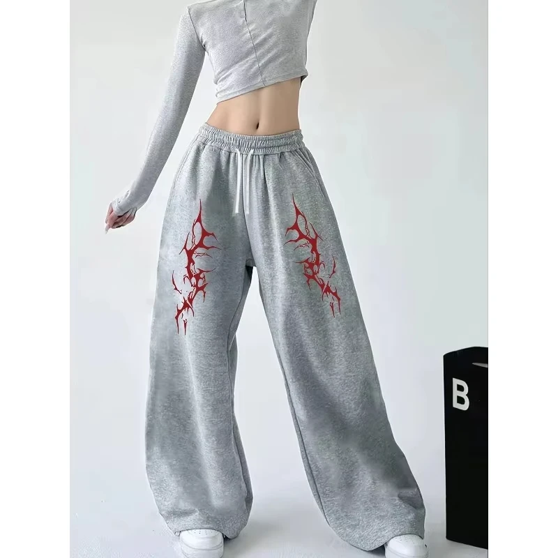 2026 Summer Women'S Casual Hip-Hop Street Style Printed Jogger Pants Loose Fit Drawstring Waist Printe Knit Stretch Fabric Pants