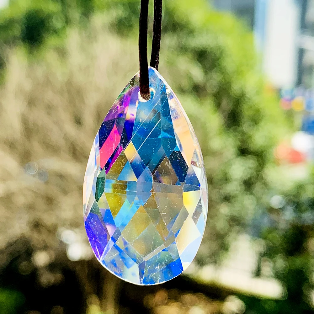 6PCS 38mm Teardrop Faceted Aurora Crystal Pendant Hanging Sun Catcher Prism Rainbow Maker Lighting Chandelier Parts Accessories