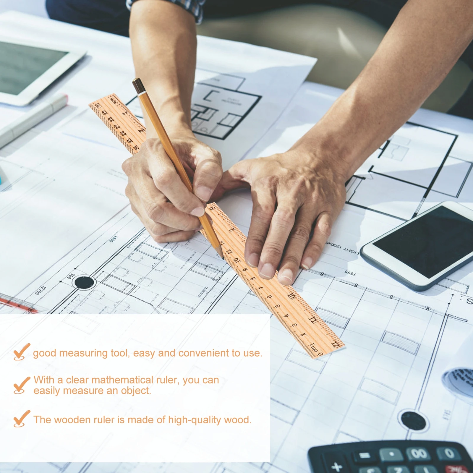 30pcs 20Cm Wooden Ruler Straight Measuring Tool Double Scale Clear Graduation For Artists Students Architects Office School Use