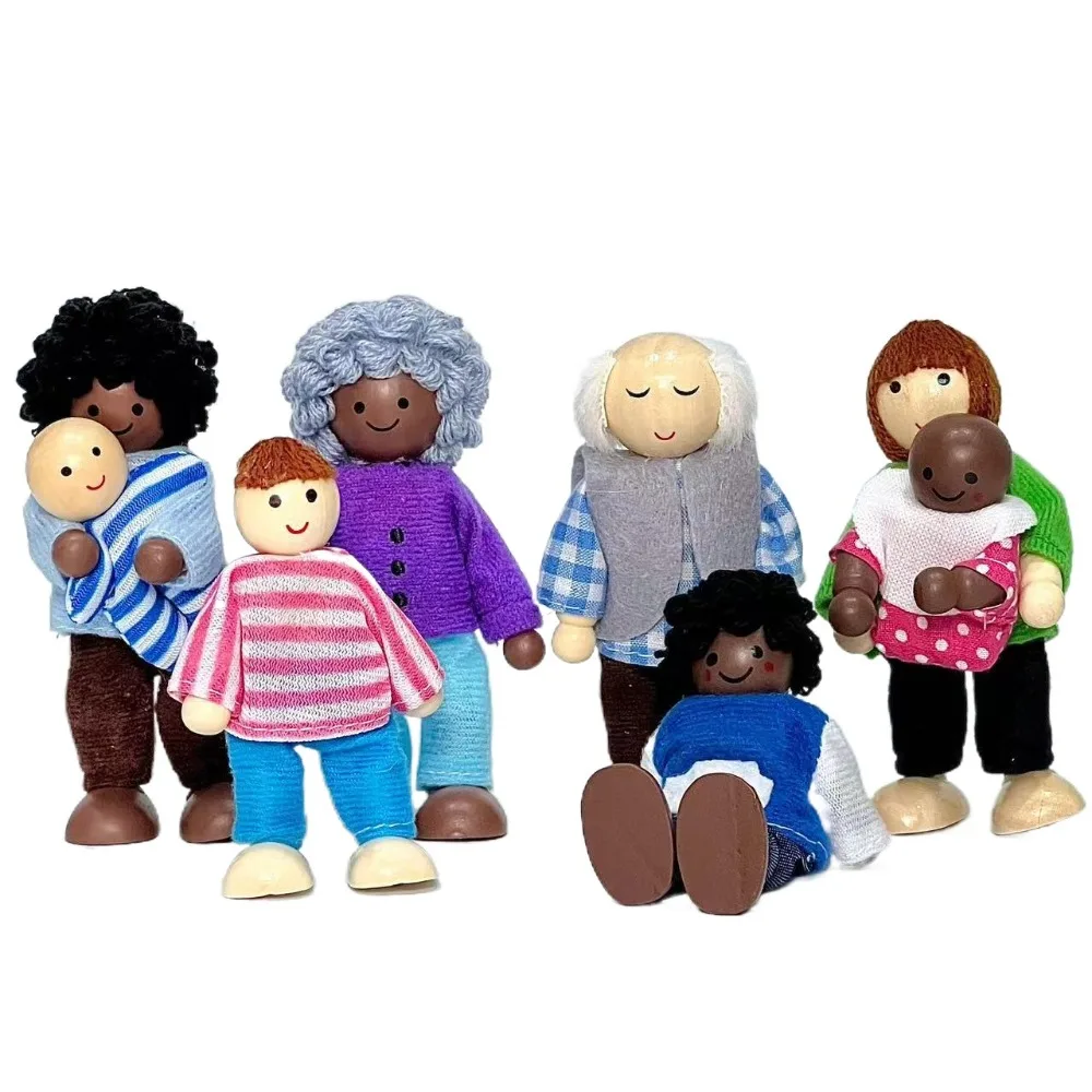 

8pcs/set Simulation Wooden Furniture Miniature Figures Story-telling Mini Wood Family Characters Dressed
