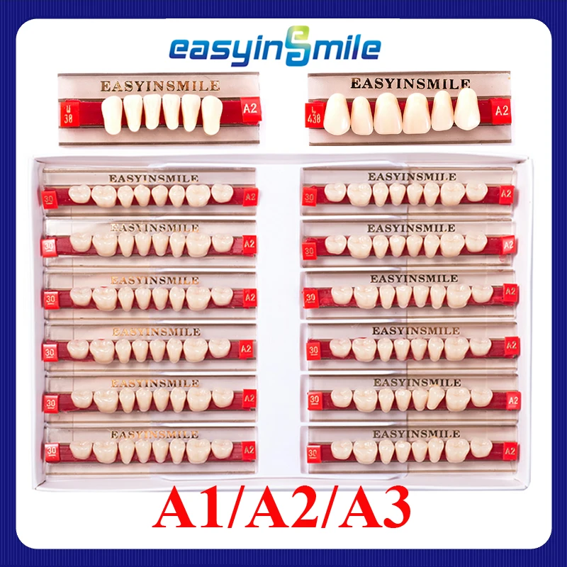 Easyinsmile 84/96 шт., зубы из стоматологической смолы, акриловые зубные протезы, полный набор, передний задний верхний нижний вставный козырек для зубов A1 A2 A3