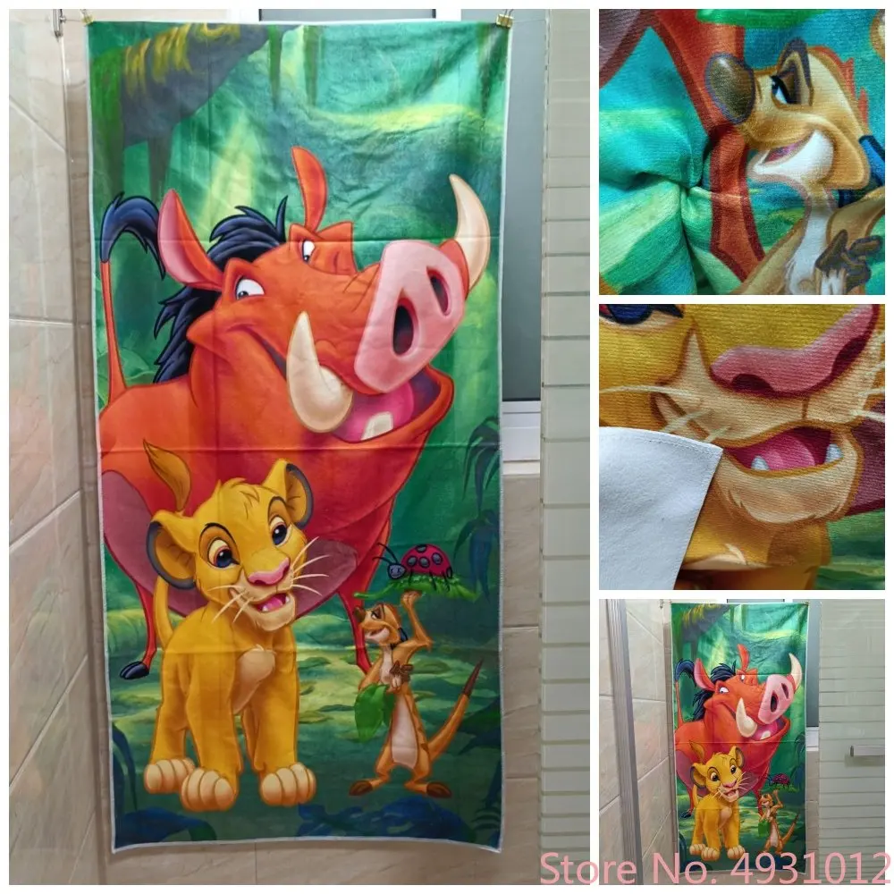 2024 Cartoon Disney Lion King Simba Stitch Cute Baby Beach Bath Towel  Absorbent Microfibre Children Swimming Towels 75x150cm