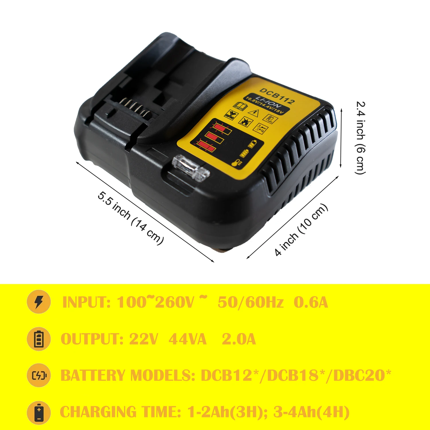 DCB112 Replacement For Dewalt Battery Charger, Can Simultaneously Charge 12V 18V 20V Max Batteries, Compatible with Suitable for Cordless Power Tools
