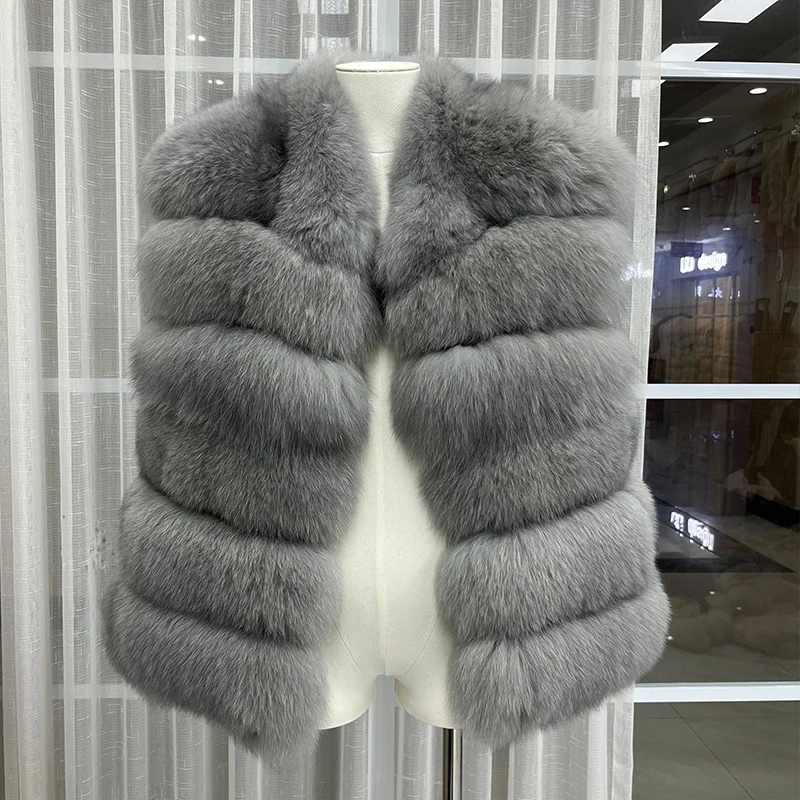 New Fashion Women Winter Real Fox Fur Sleeveless Vest Coat Natural Fur Jackets Female Gilet Waistcoat