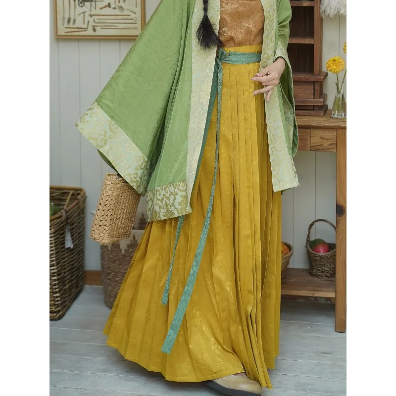 Women Summer Song Style Hanfu Set Chinese Traditional Clothing Pleated Bai Die Skirt Daily Vintage Costume