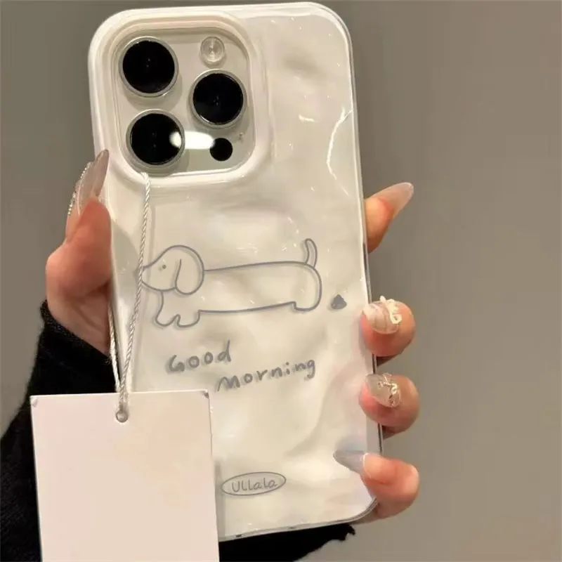Корейский милый мультяшный чехол с рисунком собаки таксы для iPhone 16, 15, 14, плюс 11, 12, 13 Pro Max, противоударный защитный чехол