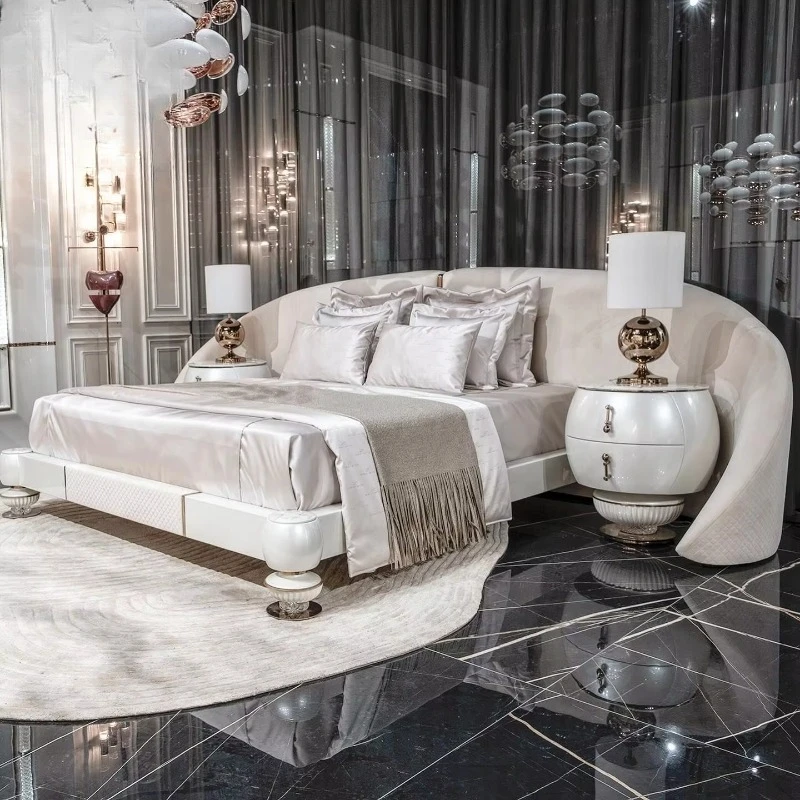 New European high-end villa furniture luxury velvet bed large headboard