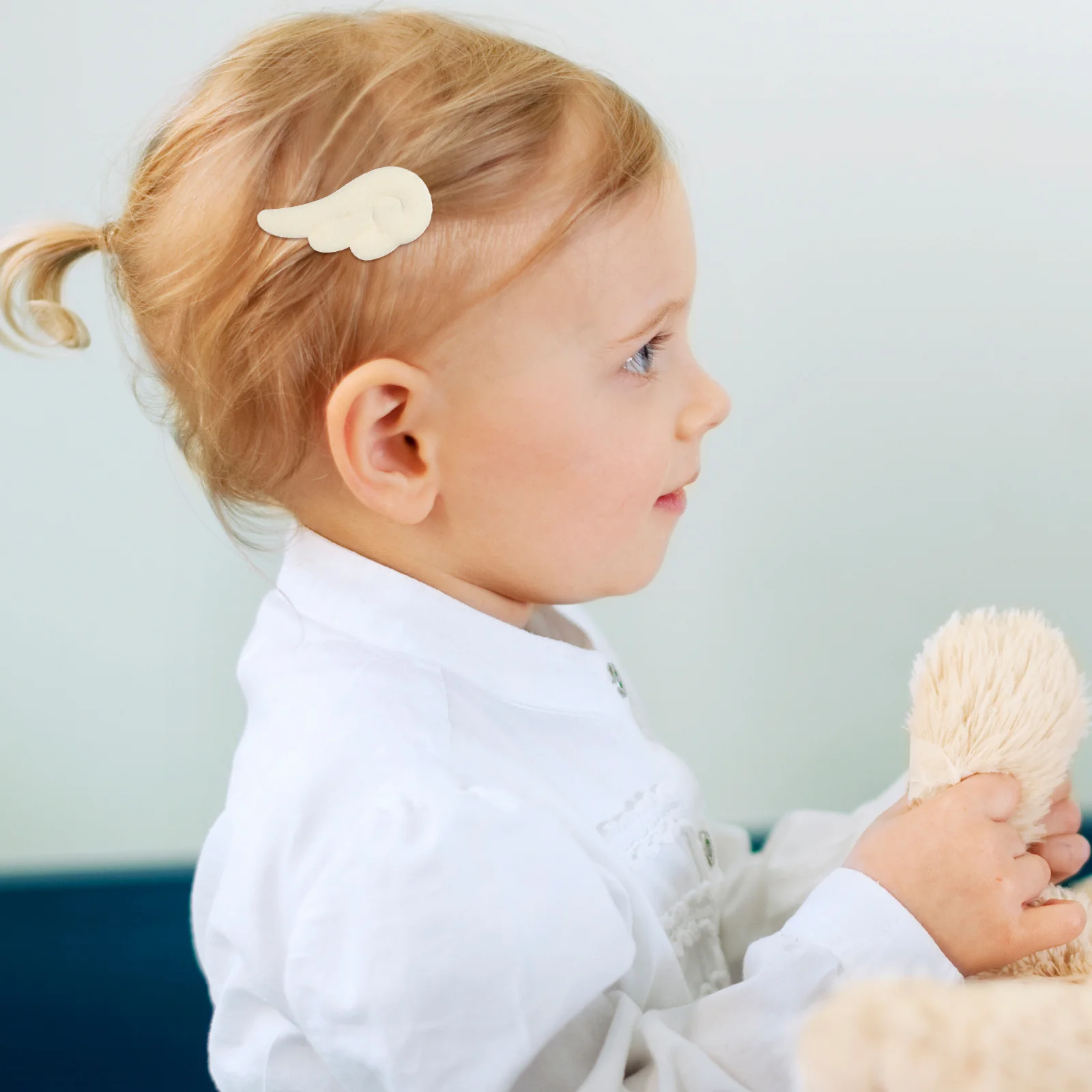 1 زوج أجنحة الملاك باريت مقاطع الشعر النسيج الناعم للأطفال الصغار المراهقين أطفال الحدث المدرسي استخدام أجنحة زاوية بيضاء أغطية الرأس