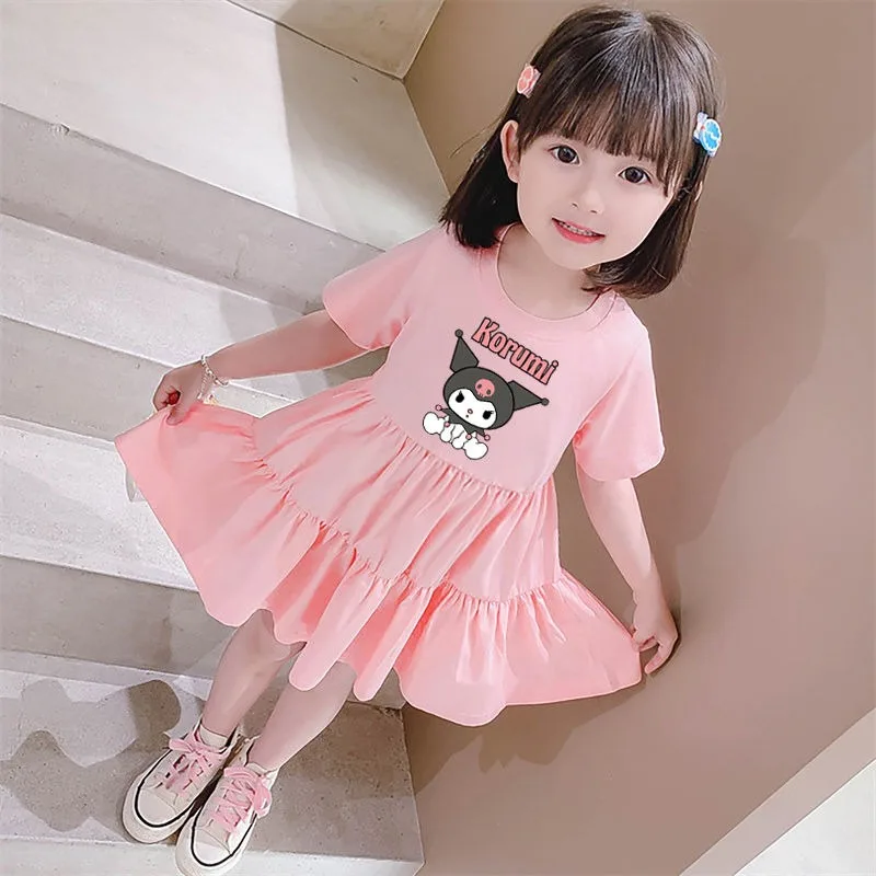

Girly Heart Kuromi Kawaii Sanrio Ins Fashion Children Princess Dress Summer Cute Fashionable Short-sleeved Skirt Clothes Toys