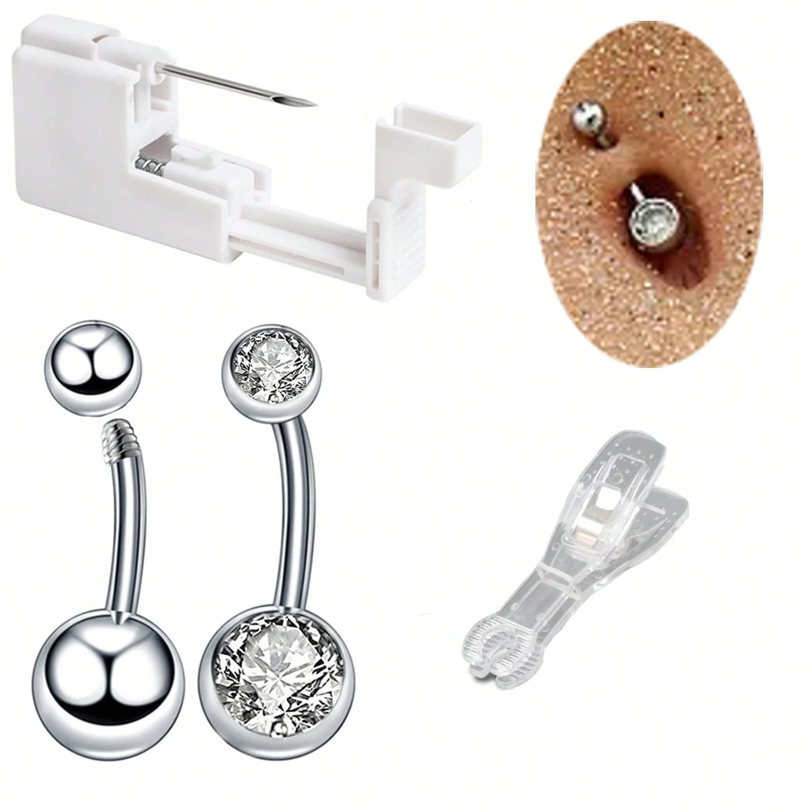 4pcs/Sets Professional Body Piercing Kit For Septum/Nose/Belly Button/Lip/Nipple Piercing Gun Kits Needle Tool Stainless Steel