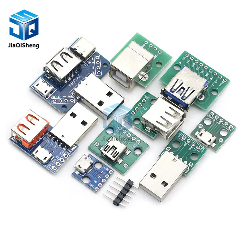 1PCS USB Male Connector / MINI MICRO USB to DIP Adapter female connector 2.54 Connector B Type-C USB2.0 3.0 Female PCB Converter