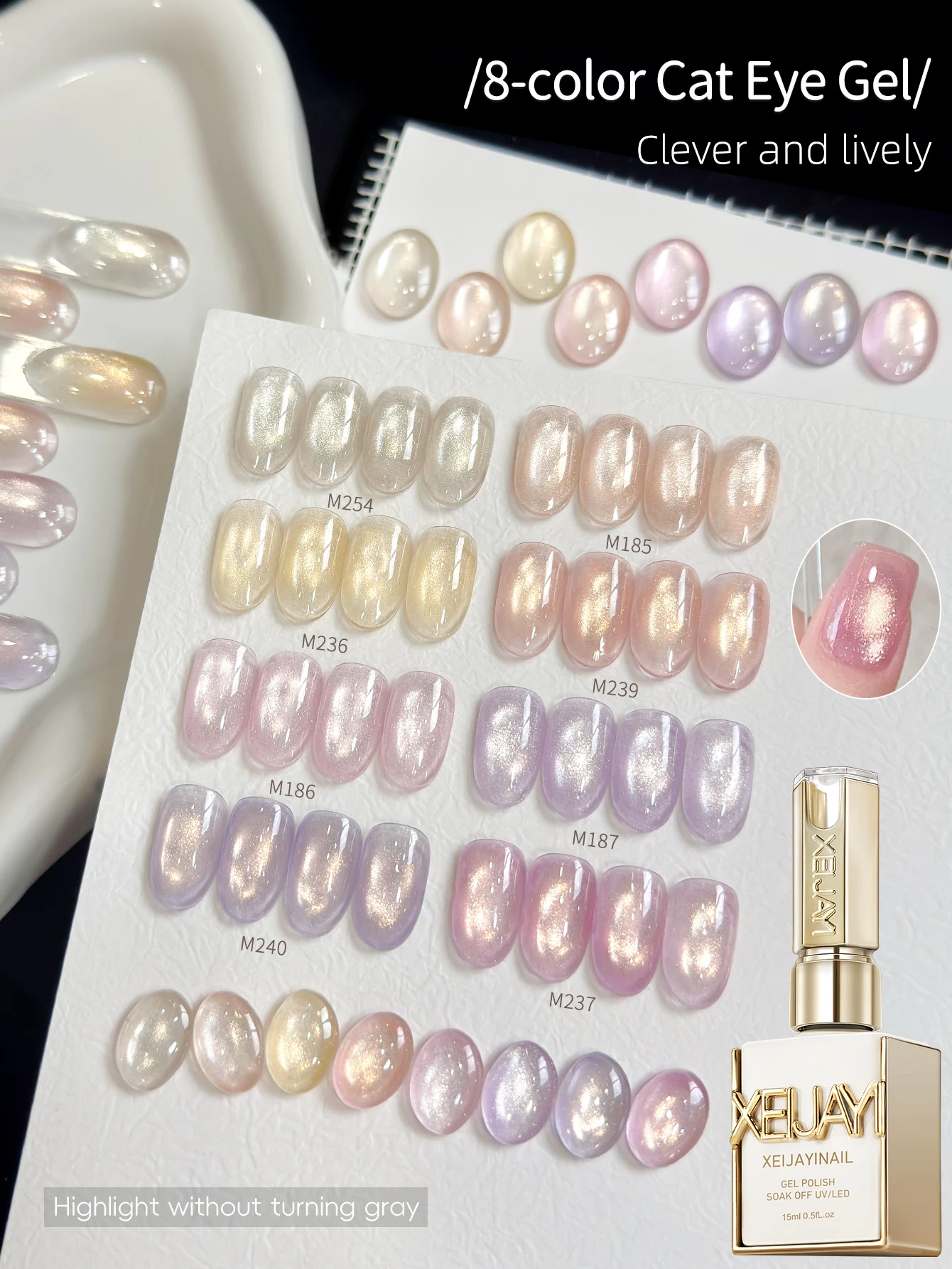 XEIJAYI 8Pcs 15ml Cat's Eye New Pink Series Cat's Eye Gel Nail Polish Set, Suitable for Women's Nail Salon Design