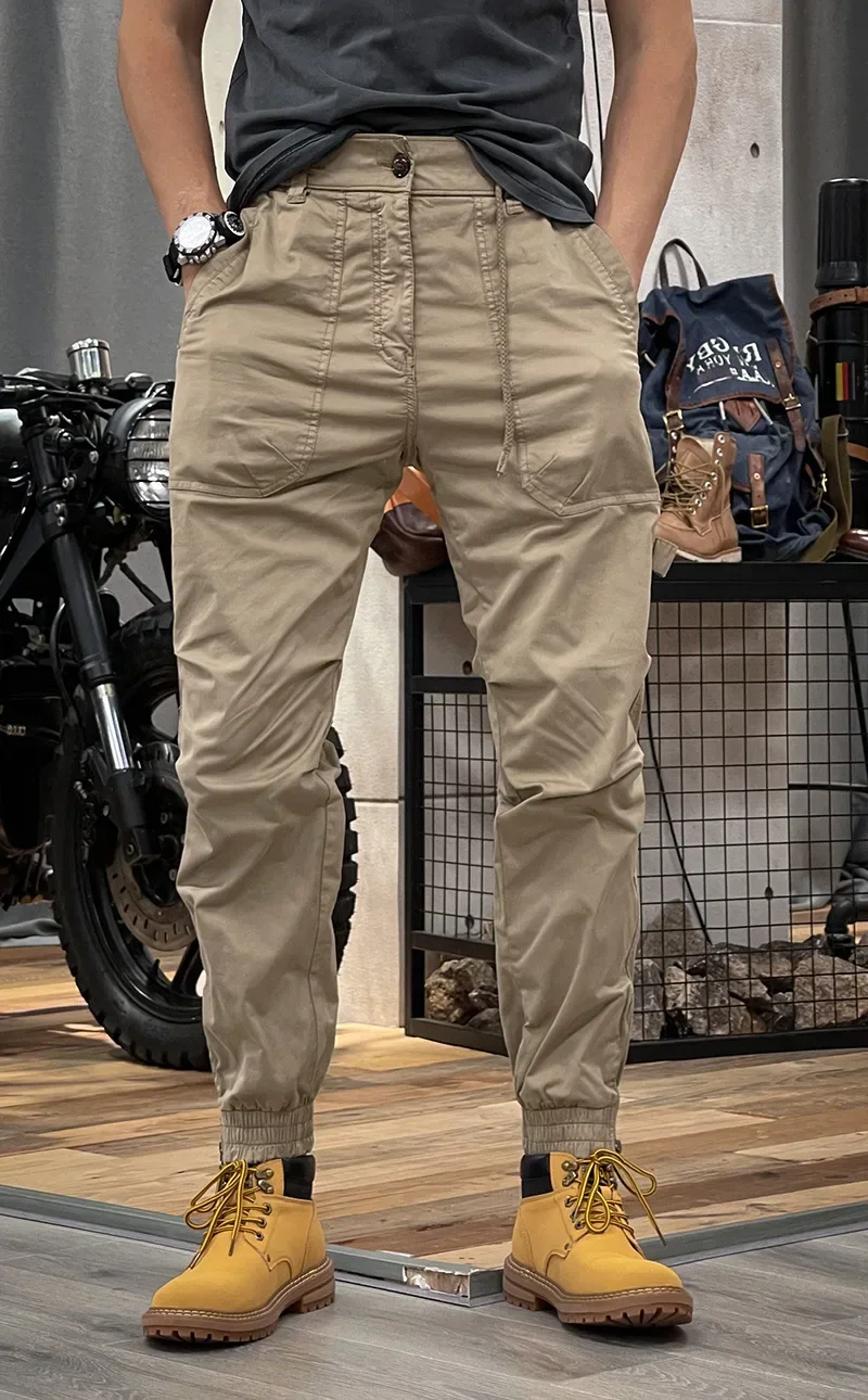

New Cargo Pants Men Ankle Length Streetwear Casual Man Military Slim Fit Pure Cotton Trouser Japan Style Black Khaki Gray Pants