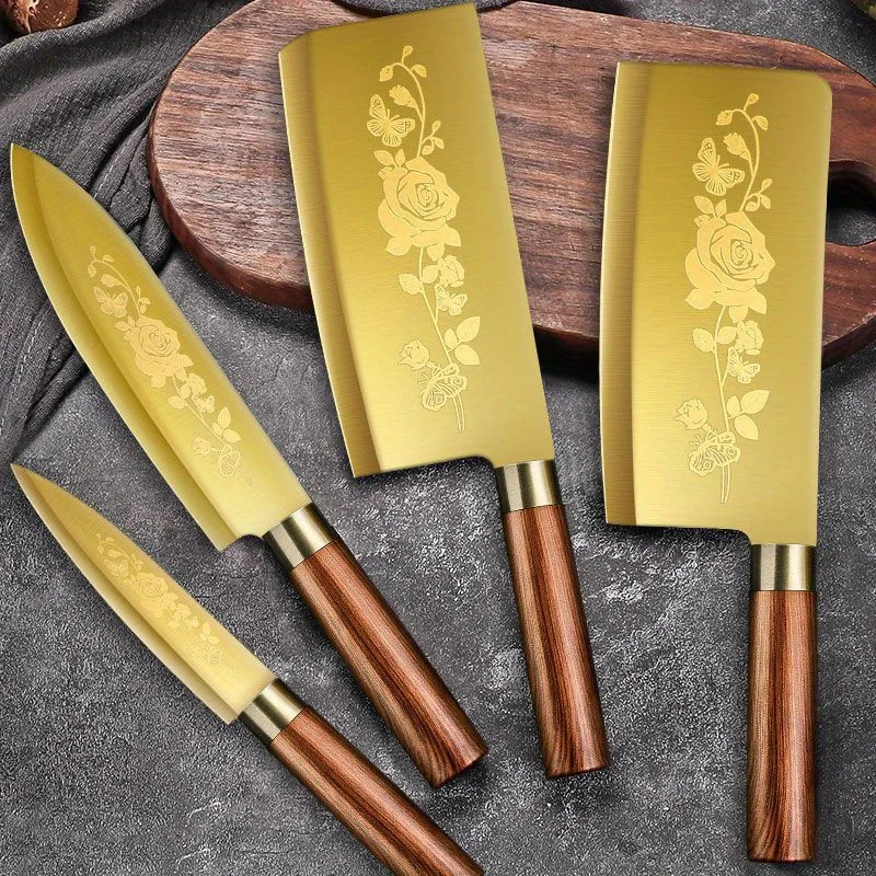Deluxe Gold Kitchen Knife Seiko stainless steel blade with gold titanium plated Chef\'s knife Kitchen chef\'s kitchen knife