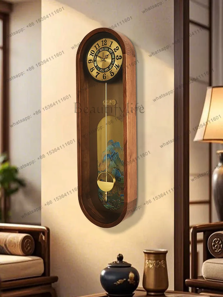 New Chinese brass wall clock living room solid wood home creative clock