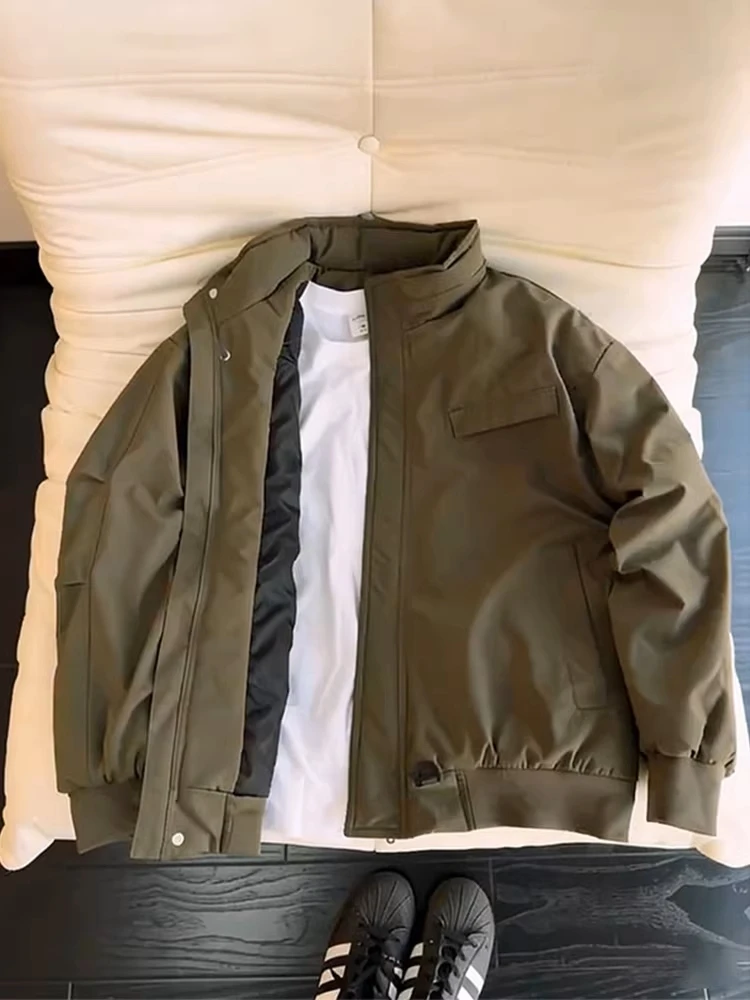 

Thiened Flight Jaet Cotton Suit Men's Winter ort Sle Stand Collar Workwear Polyester Fiber Warmth Youth Trend