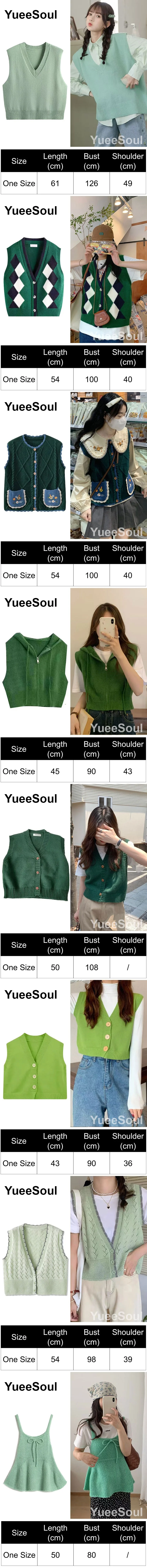 Green Knit Vest Printed Sleeveless Pullover Oversized Women Sweater Vest 2026 New Y2K Vintage Knitwear Women's Autumn Clothing