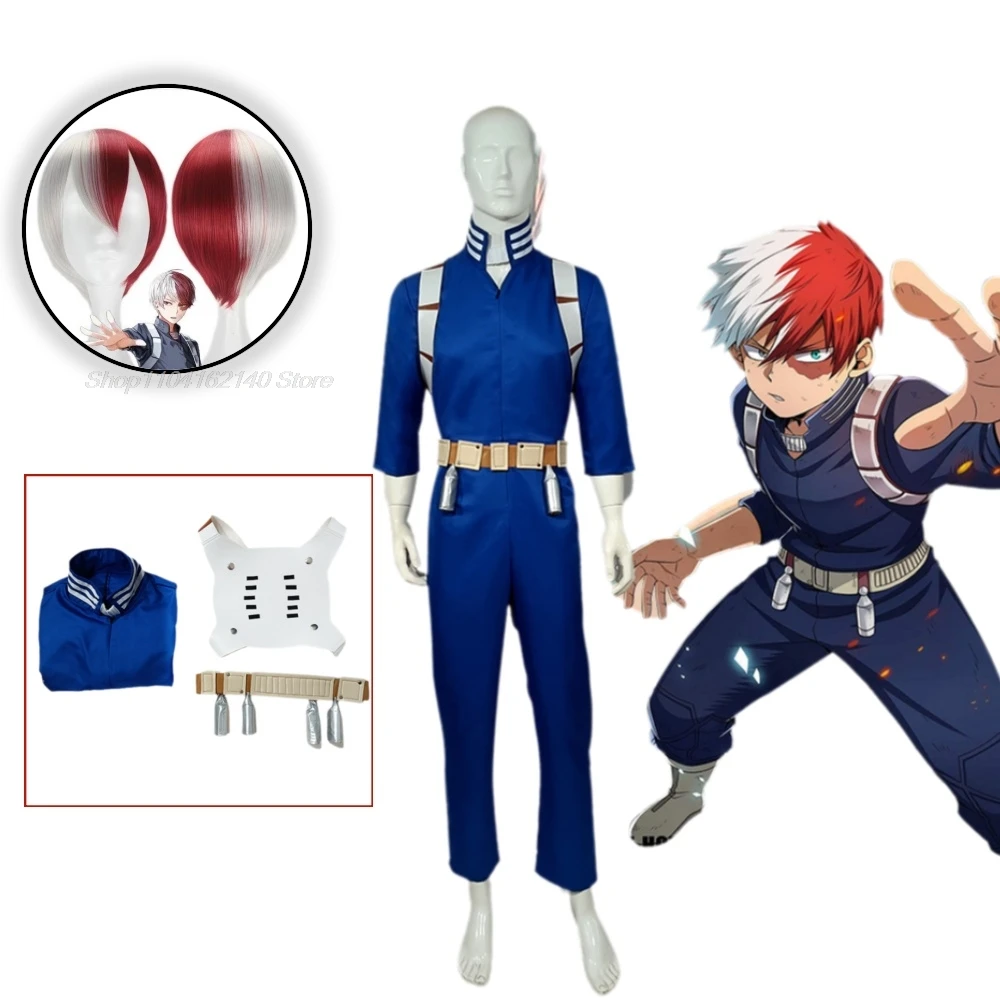 Anime Hero Shoto Todoroki Shoto Boku no Men Women Cosplay Costume Top Pants Belt Halloween Academia Wig XS-XXXL