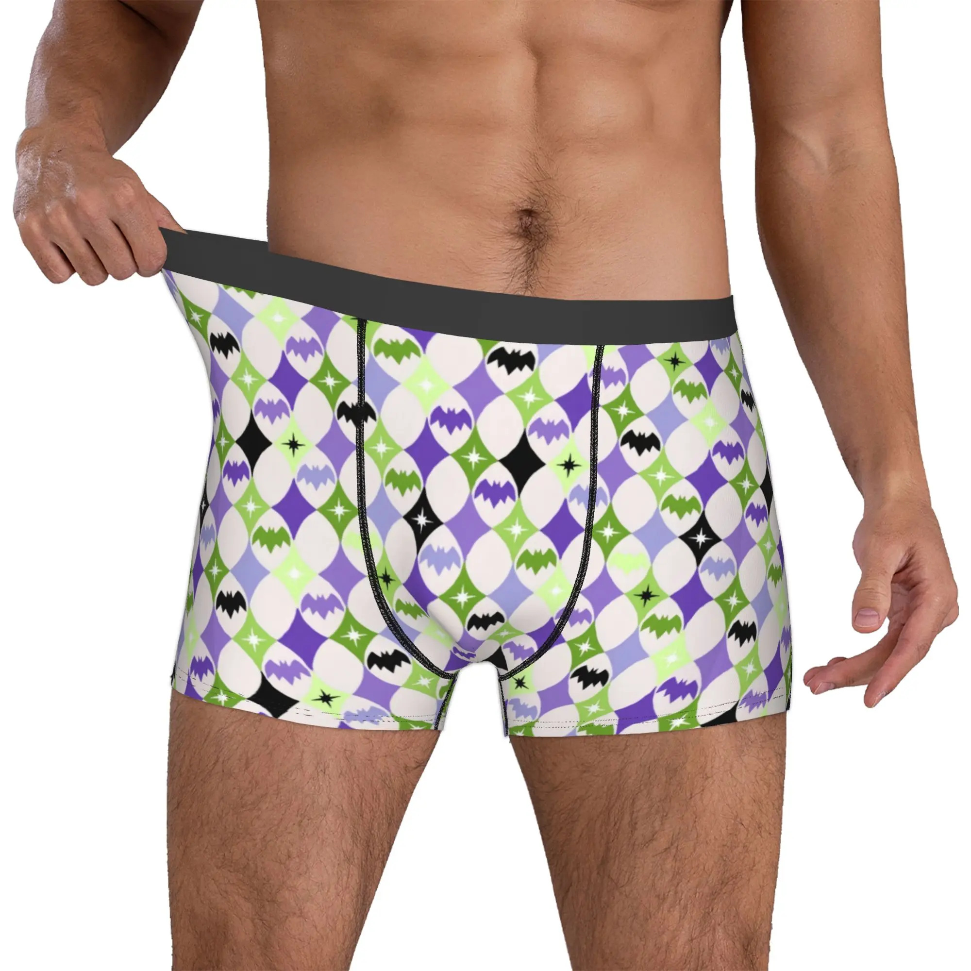 Male Fashion Harlequin Bats Black Green Purple Underwear  Cute Animal  Boxer Briefs Stretch Shorts Panties Underpants