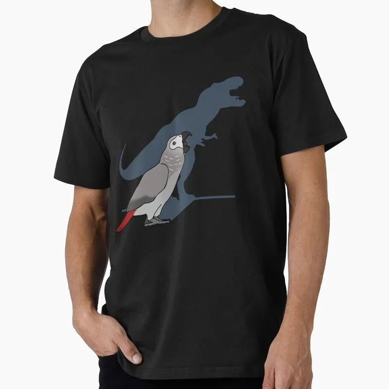 African grey Parrot Gift T-shirt for Birds lover Funny T-Rex Dinosaur Shadow Graphic Clothes All Size Tops Unisex Tee S-6XL