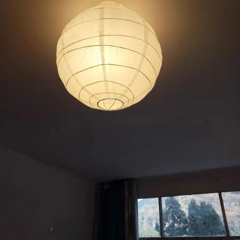 Wabi-Sabi Spherical Paper Lantern Large Round Irregular Shape Pendant Lamp LED Compatible Warm Atmosphere Chandelier Bar