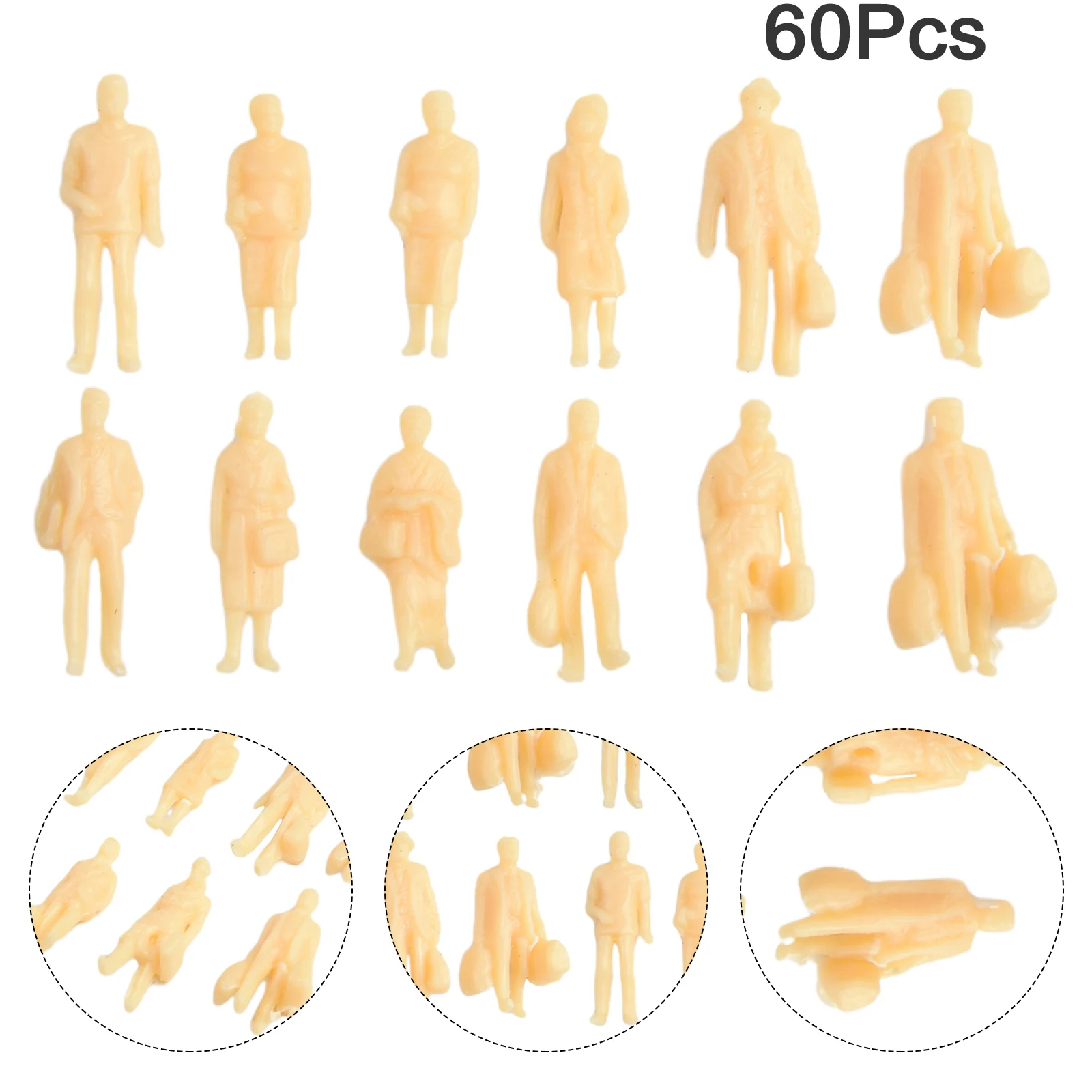 60pcs Model Train Figures 60pcs Unpainted H0 Figures Plastic Material, Realistic Coloring Ideal Decoration For Desks And Offices