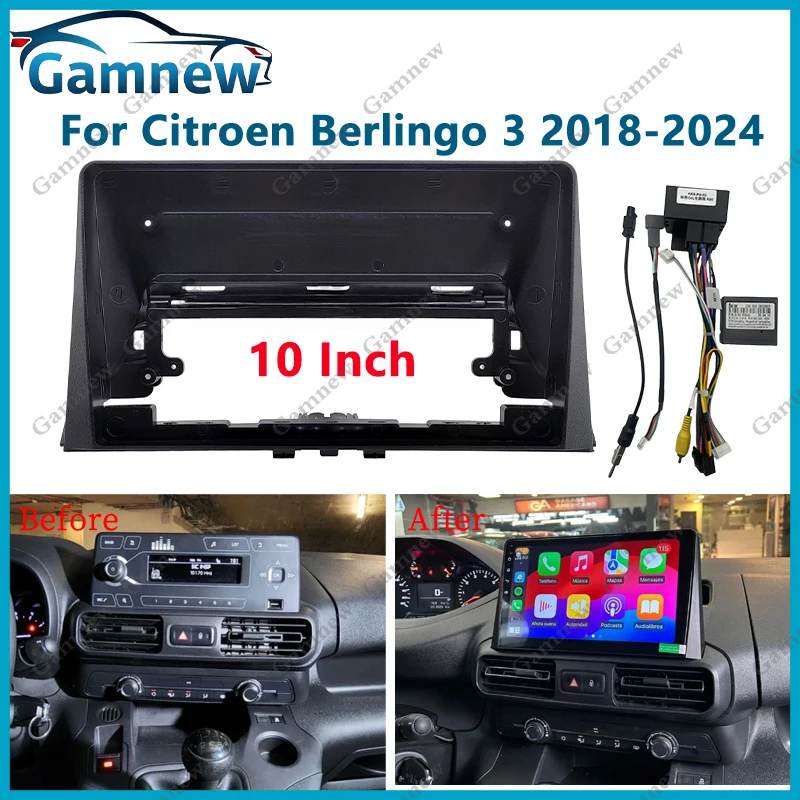 

10 Inch Car Frame Fascia Adapter Canbus Box Android Radio Dash Fitting Panel Kit For Citroen Berlingo 3 2018-2024