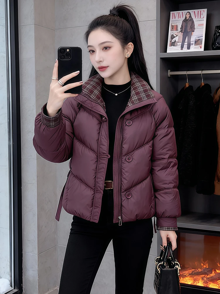 

Sli Thiened Winter Jaet Women's Padded Cotton Coat Zipped Pure Color Warm down Outerwear Korean Sle Loose Fit