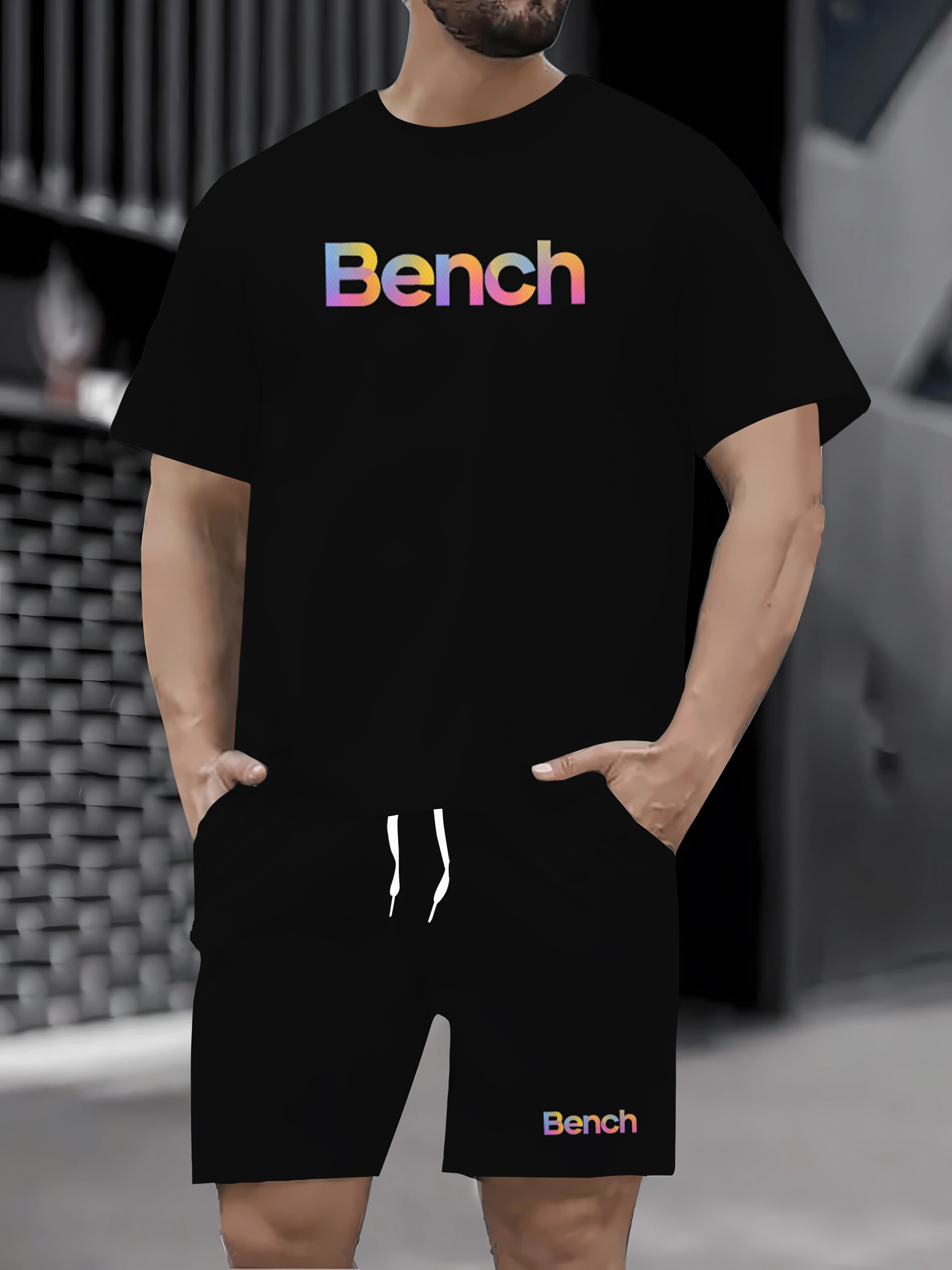 

Conjunto de camiseta de manga curta + shorts masculinos jovens de verão moda casual esportes conjunto de duas peças