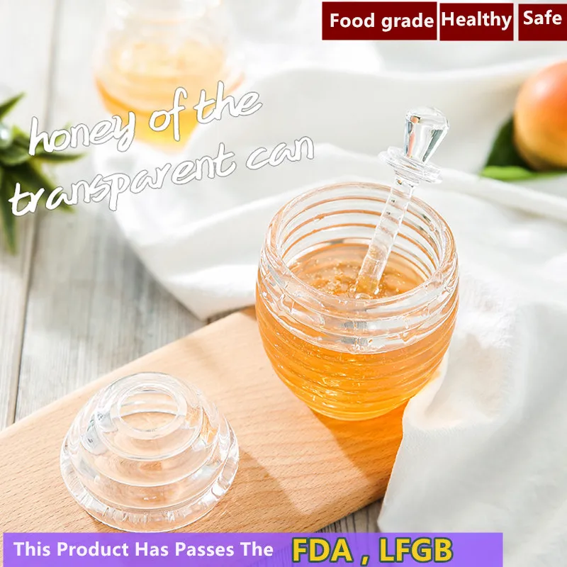 Beehive Shaped Honey Pot with Stirring Rod Transparent Acrylic Honey Jar Kitchen Liquid Syrup Storage Container