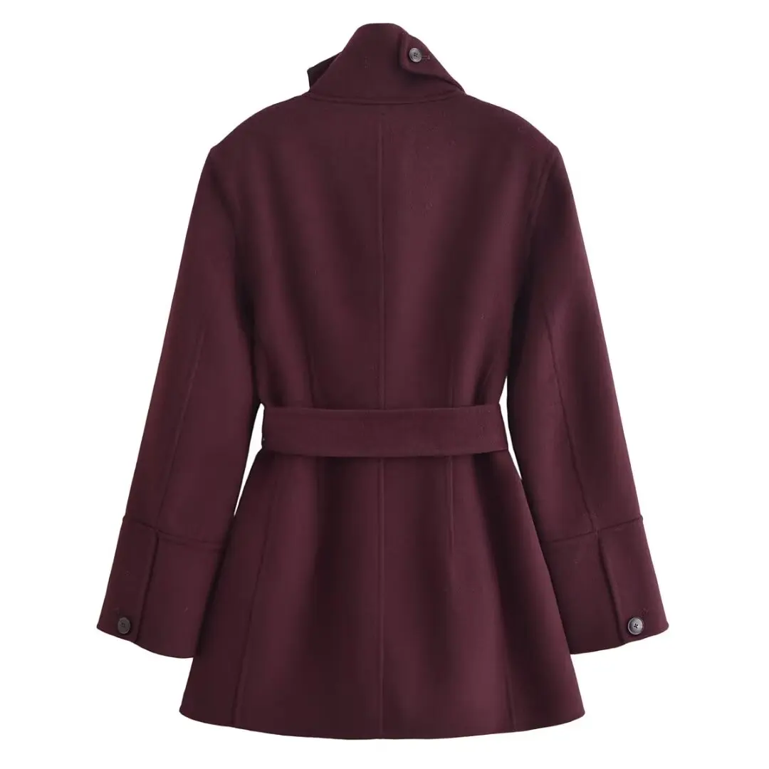 European and American style new fashion temperament all-match medium and long woolen coat for women wool blended coat