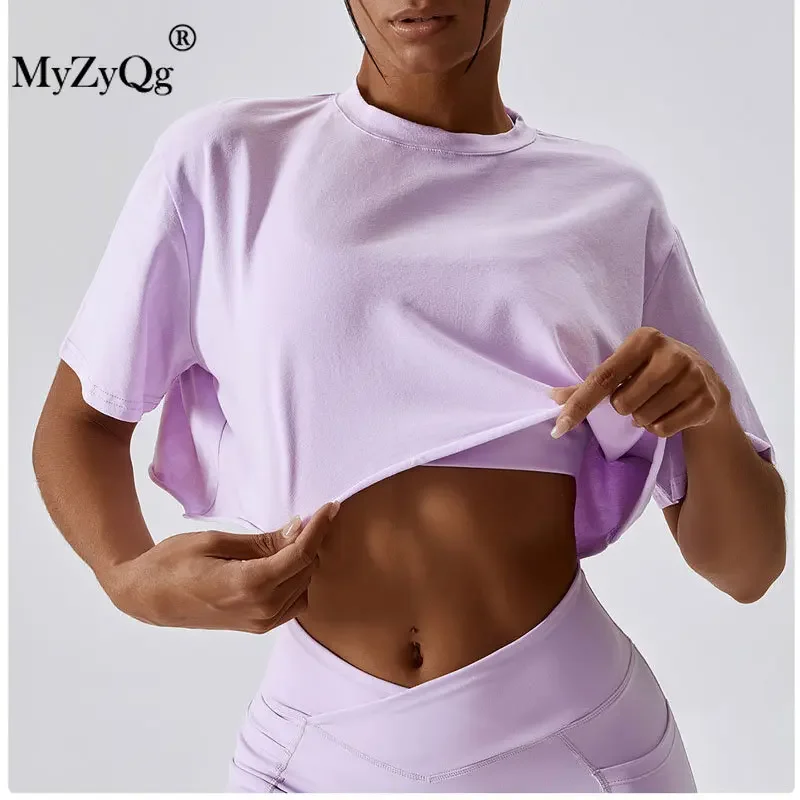 

MyZyQg Women Outdoor Dance Running Sports Short Sleeve Yoga T-shirts Clothes Casual Sportswear Fitness Loose Cropped Tops