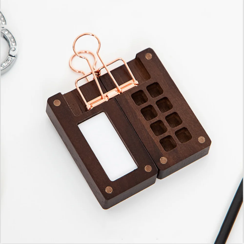 Empty Box Mini Watercolor Paint Palette Black Walnut Portable Wooden Paint Empty Box 8 Grid Wooden
