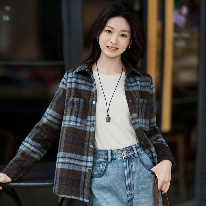 

Small Size Wool Blend irt Women's Cheered Spring Outerwear Casual Sle Fitted Polyester Fiber Long Sve Breathable