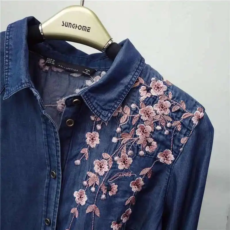 

Embroidered Blouse irt Ops 2025 Women's Faion Straight Knot Rce Lycer Cotton Warm Thin Six Sve Length Stand ...