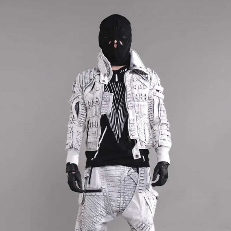Waste Soil Dune Style Men's Asymmetrical Distresses Slim Motorcycle Jacket Punk Avant-garde Niche Design Deconstructs Coat