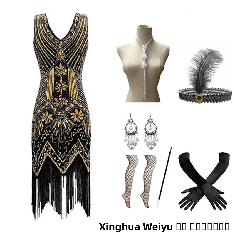 ريترو 920s غاتسبي الدكتور مع التطريز الثقيل الخرز هامش تنورة الملابس النسائية iny الترتر ثوب الزي الصيني التقليدي