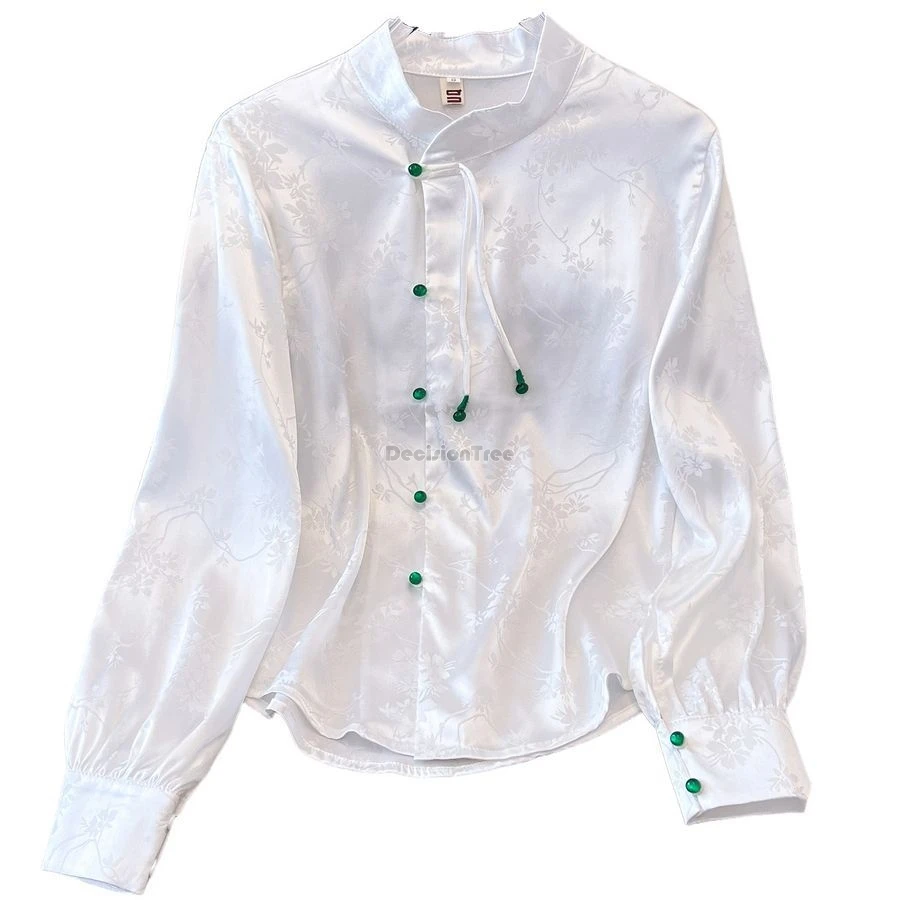 National style buckle tang suit top chinese women\'s shirt Spring summer long sleeve stand collar printing cheongsam blouse