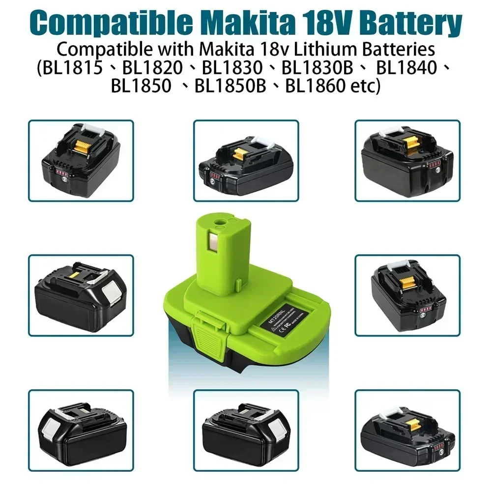 MT20RNL Battery Converter Adapter for Makita 18V Lithium-Ion Batteries Green Adapter for Ryobi One+ 18V Series Power Tools