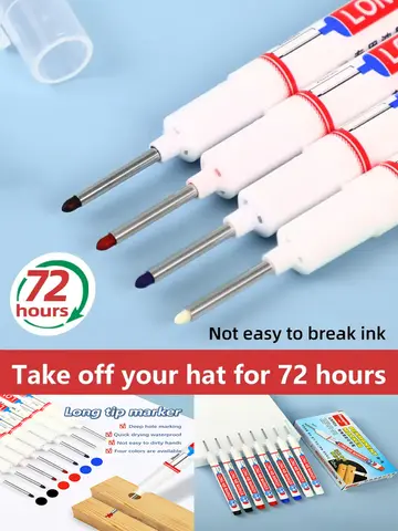 4Pcs/Set 20mm Deep Hole Long Nib Head Markers For Metal Perforating Pen Waterproof Bathroom Woodworking Decoration Multi-Purpose