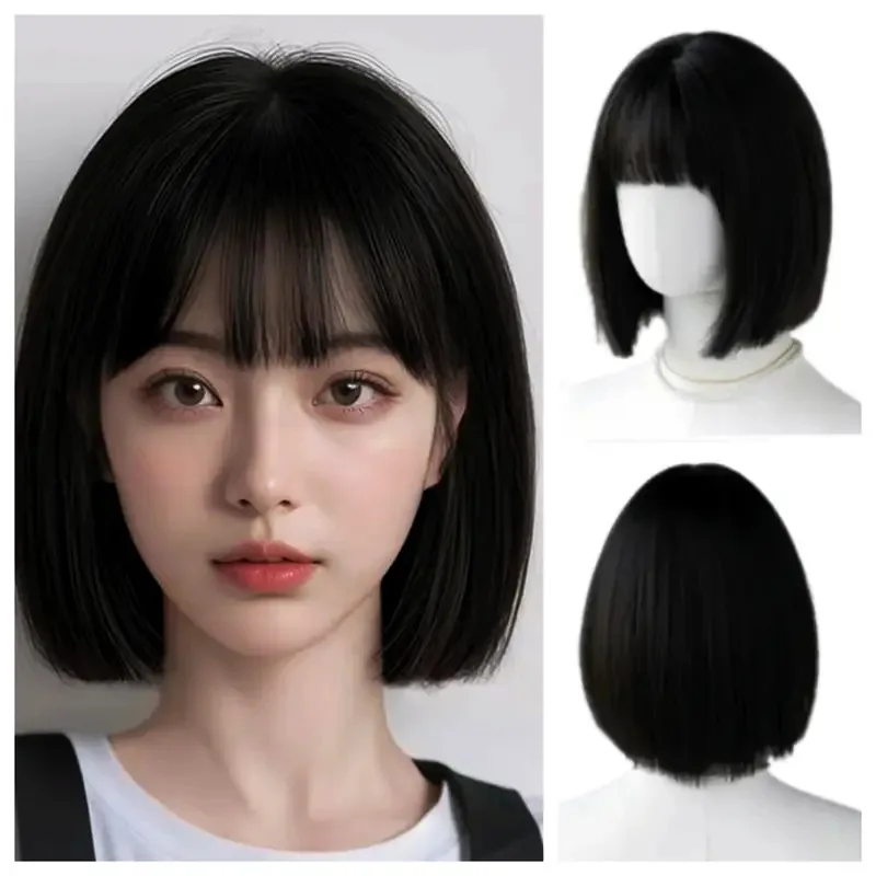 

Черный синтетический парик с прической Боб для Хэллоуина, парик для косплея для повседневной носки с высокотемпературной шапочкой для волос