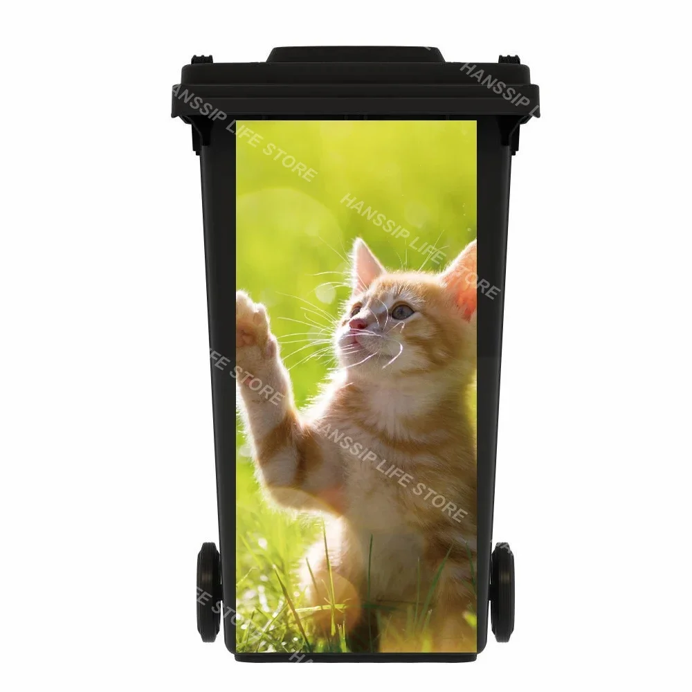 Funny Animal Trash Can Mural Stickers Self-Adhesive Removable Kitchen Rubbish Bin Decorative Outdoor Garbage Can Art Decals