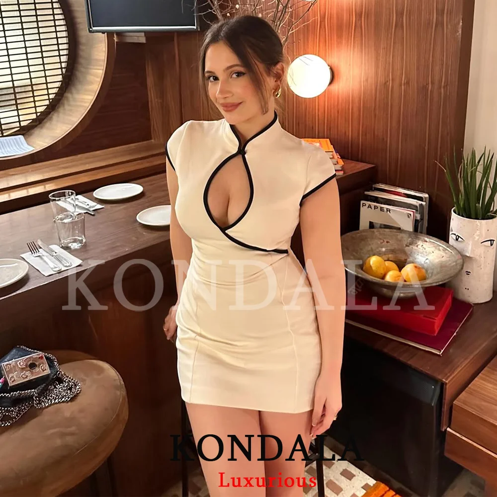 KONDALA Festliches Sexy Schickes Damen-Minikleid Patchwork Kurzarm O-Ausschnitt Reißverschluss-Kleid Mode 2026 Frühling Sommer Ausgehkleid