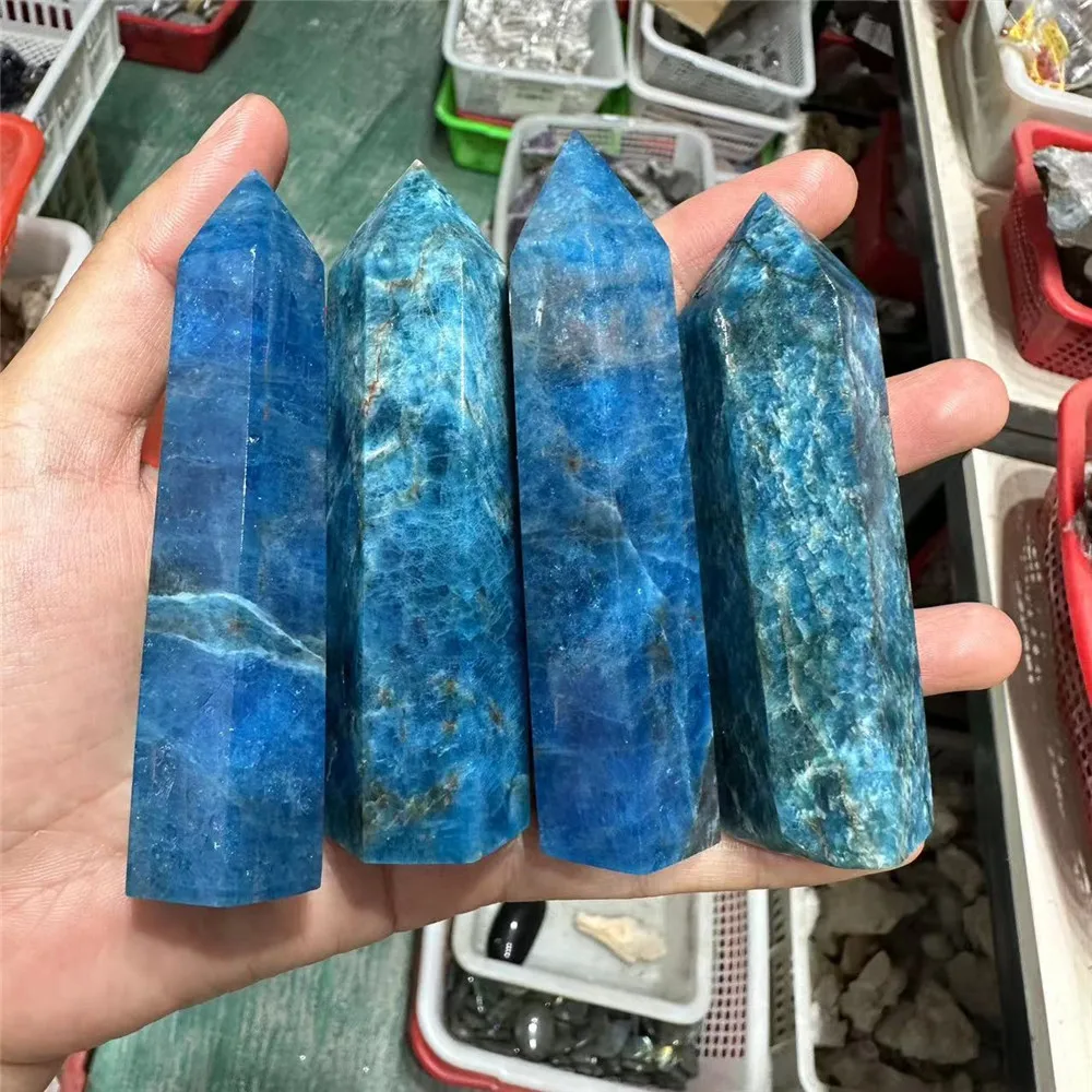 Hot Sale Reiki Gemstone Wands Crystal Tower Folk Crafts Healing Stones Natural Blue Apatite Crystal Point For Wholesale