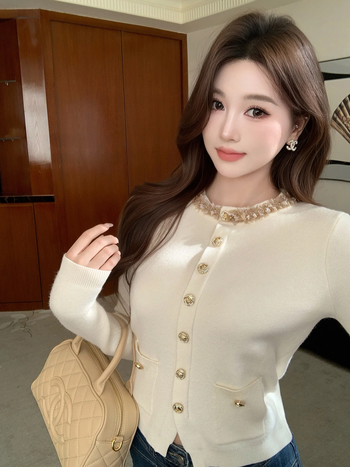 

Вязаный свитер женский облегающий в корейском стиле, осенне-зимний, с эффектом «rich girl», в стиле маленькой французской леди, с ощущением высокого класса