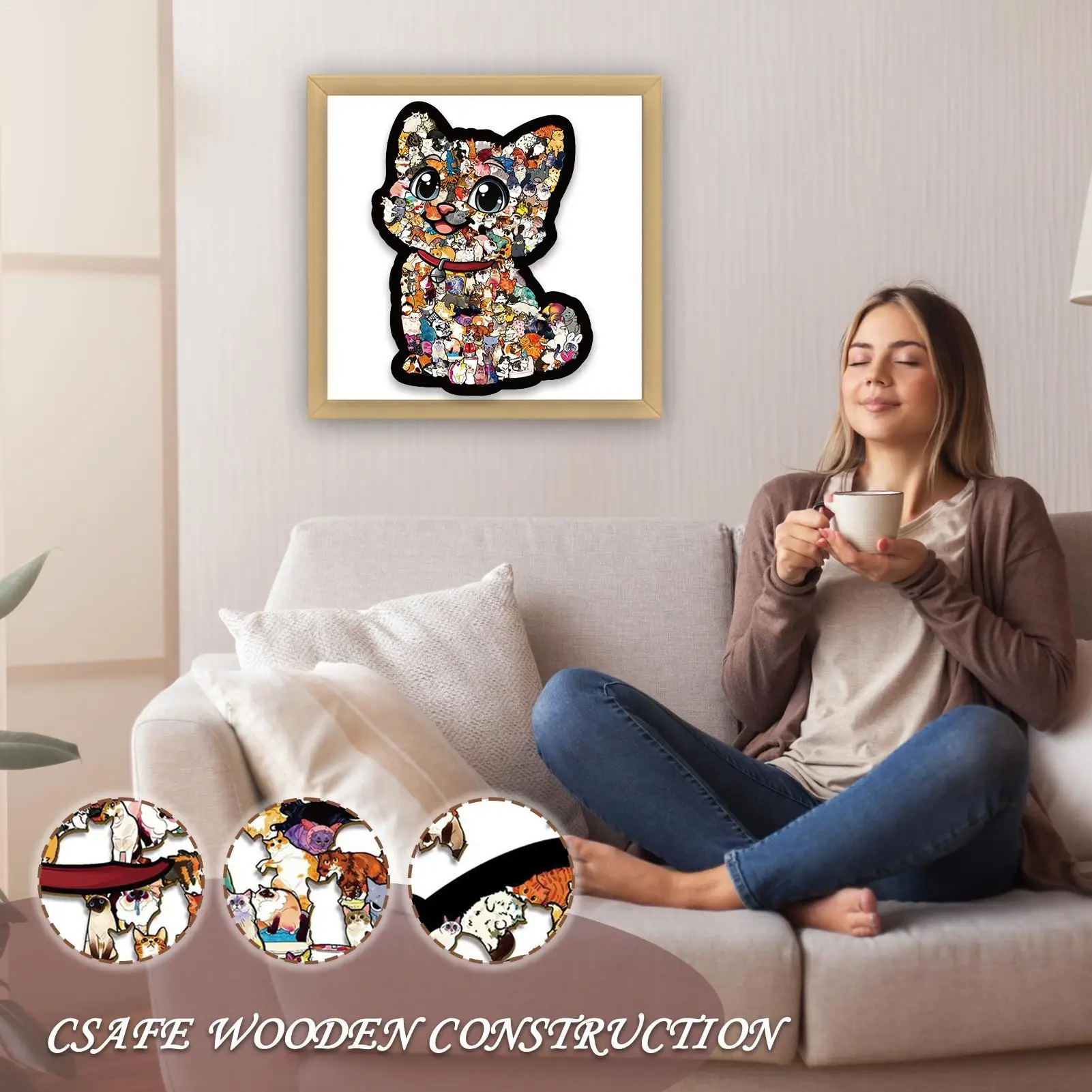 Cat Jigsaw Puzzle for Adults 135 Pieces Wooden Puzzles Educational Relaxation Therapy Stress Relief Home Office Decor Party Gift