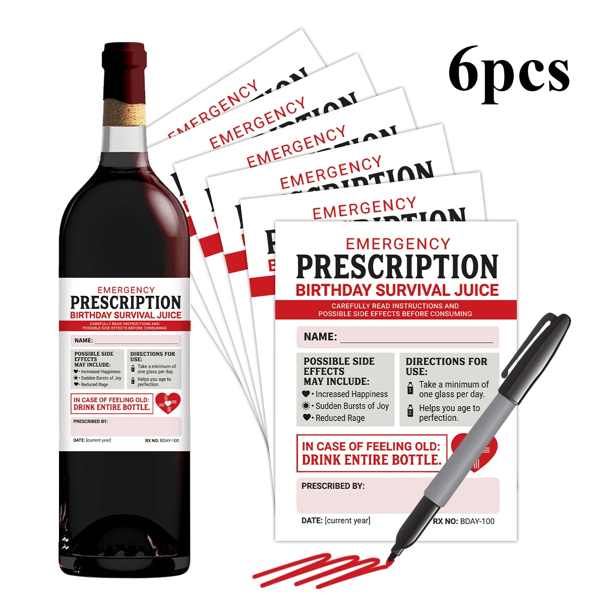 Medical Label - 6pcs 재미있는 응급 처방전 생일 와인병