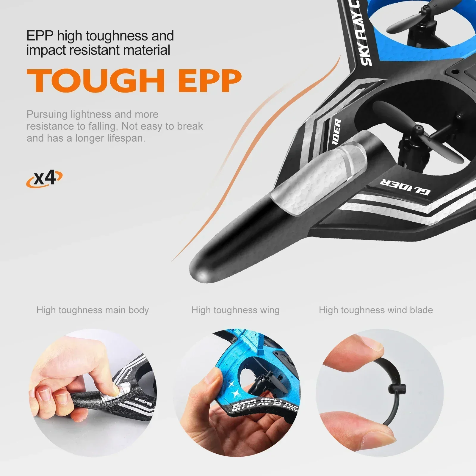 เครื่องบินโฟมควบคุมระยะไกล 2.4G YP3, เจ็ทนักสู้ป้องกันการหล่นและทนต่อแรงกระแทก, โดรนของเล่นผาดโผนแบบกลิ้งที่มีความสูงคงที่