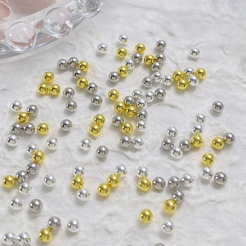 Micro perles caviar en métal pour manucure, 0.4mm-3mm, or argent blanc, nail art, biscuits 3D, outil de décoration